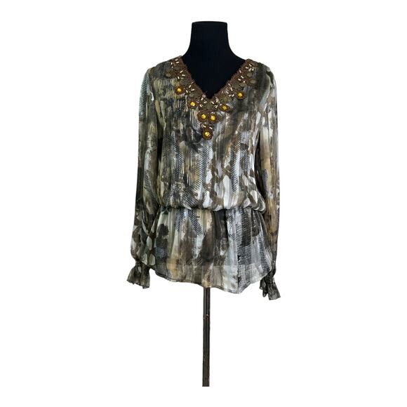 Mushka by Sienna Rose sheer embellished V-Neck Long Sleeve Blouson size S - Picture 10 of 15